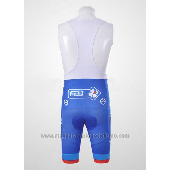 2010 Abbigliamento Ciclismo FDJ Bianco e Celeste Manica Corta e Salopette